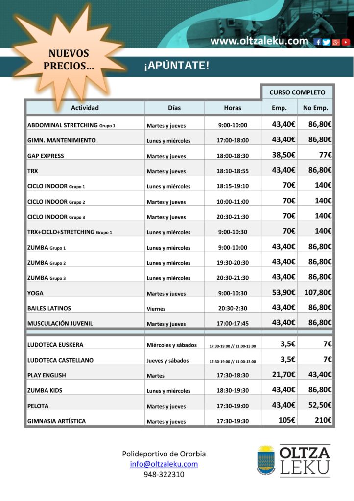 Precio Enero Polideportivo Ororbia