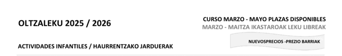 NUEVOS PRECIOS ACTIVIDADES / JARDUEREN PREZIO BERRIAK NUEVOS PRECIOS ACTIVIDADES / JARDUEREN PREZIO BERRIAK