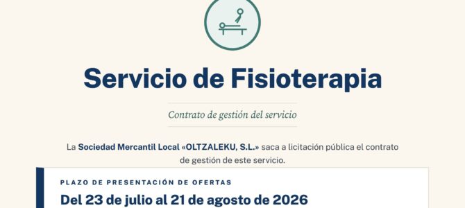 Abierto el plazo para licitar el Servicio de Fisioterapia del Polideportivo de Ororbia